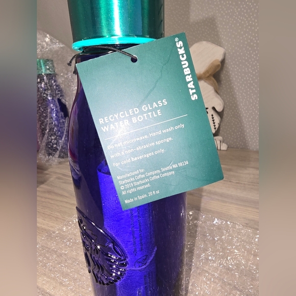 Starbucks NWT blue glass water bottle. - Picture 4 of 16